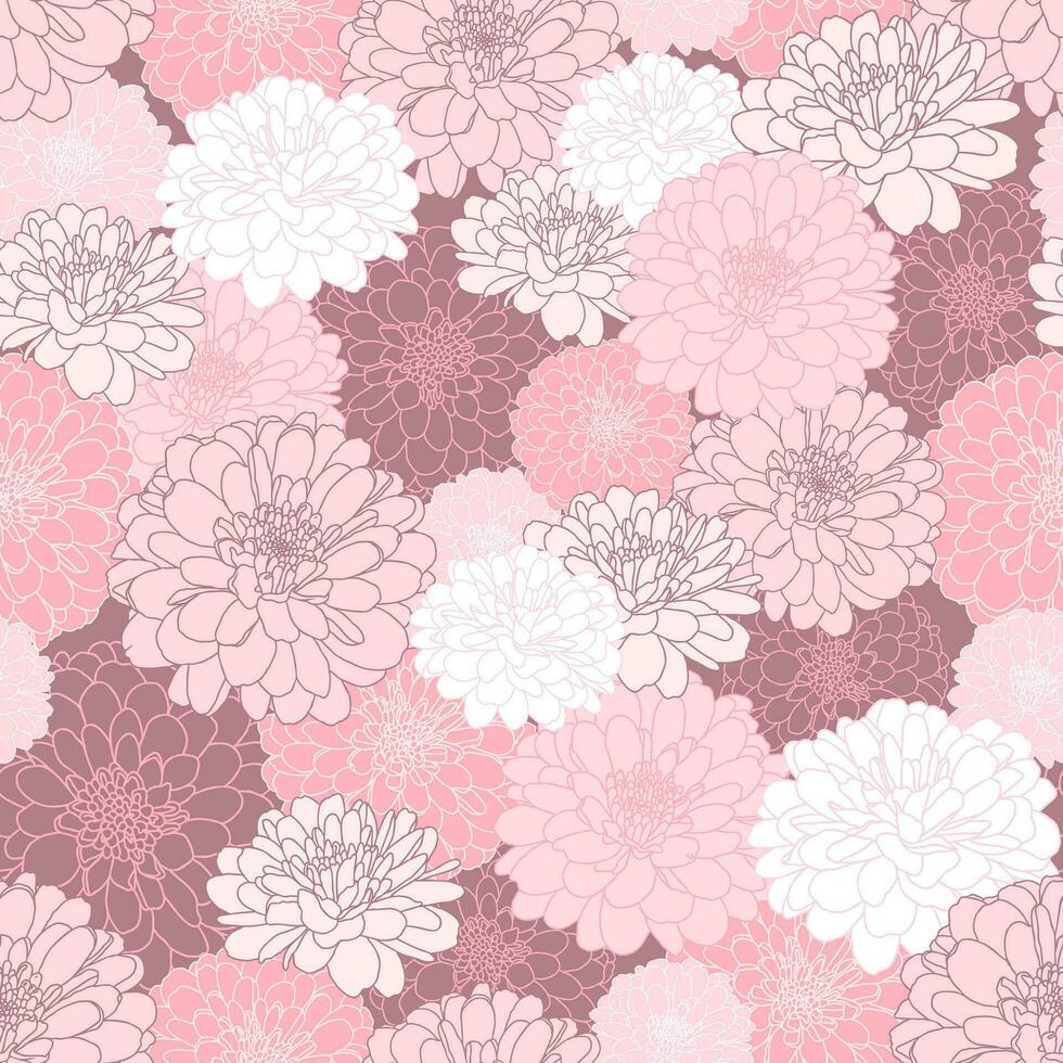 naadloos herhalen patroon met hand- getrokken chrysant bloemen in pastel roze, pruim, wit kleuren. decoratief afdrukken voor behang, inpakken, textiel, kleding stof, bruiloft uitnodigingen, hartelijk groeten, spandoeken. vector
