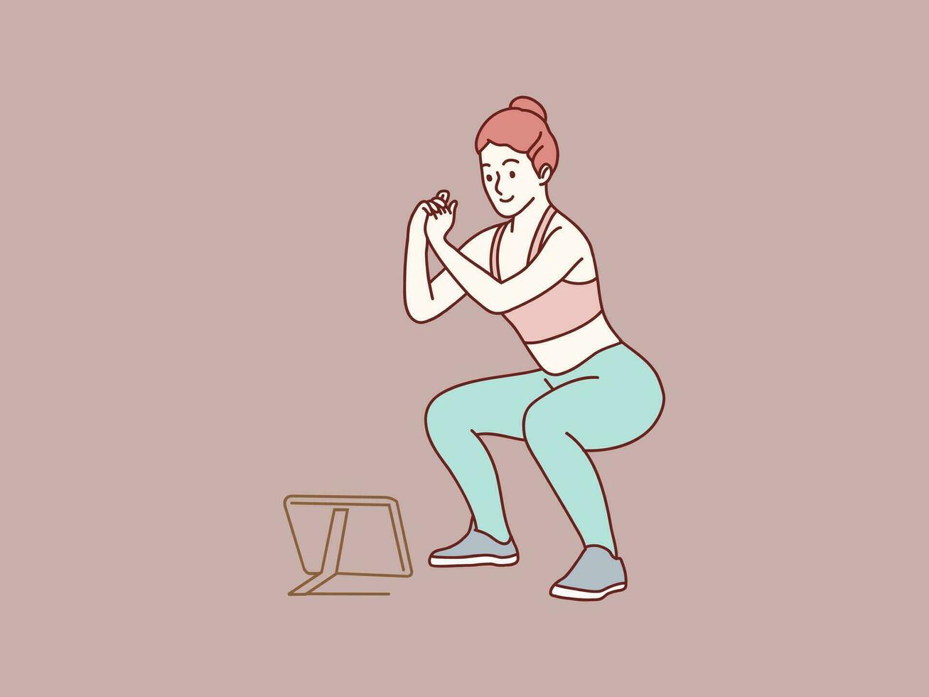 vrouw aan het doen training gezien Aan tablet gids gemakkelijk Koreaans stijl illustratie vector