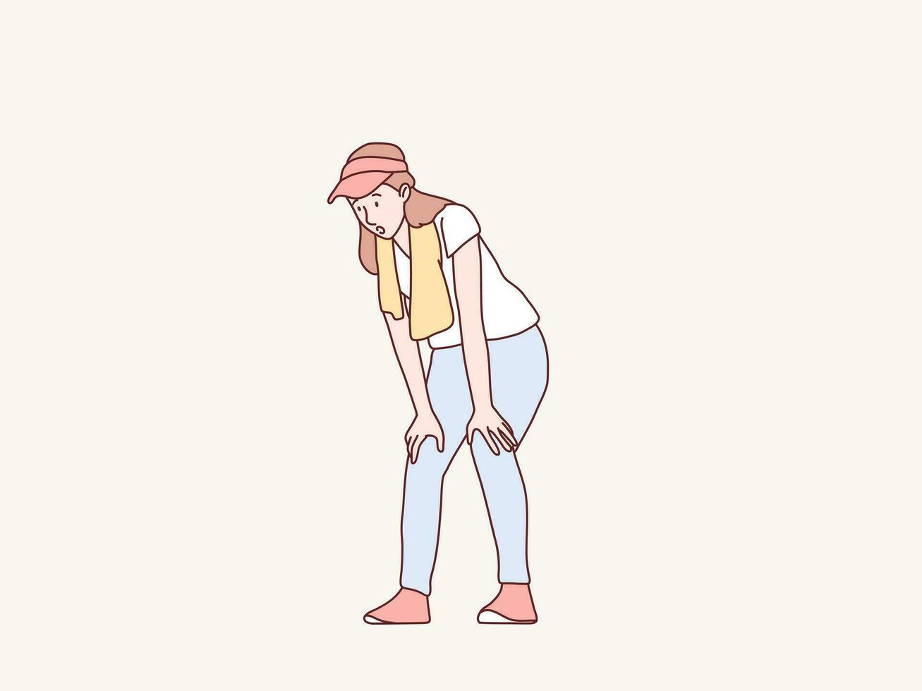 vrouw moe resting na rennen training handdoek in haar nek gemakkelijk Koreaans stijl illustratie vector