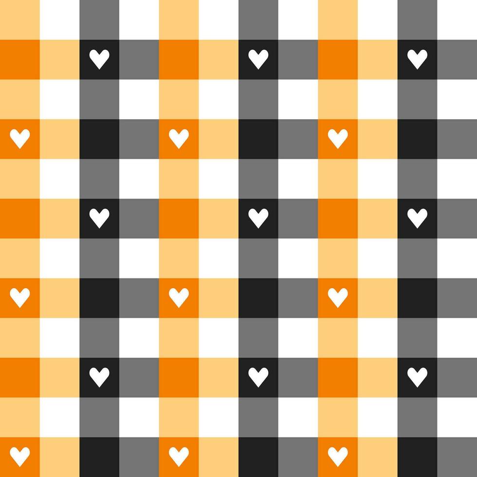 halloween plaid patroon met hart achtergrond. plaid patroon achtergrond. plaid achtergrond. naadloos patroon. voor achtergrond, decoratie, geschenk inpakken, katoenen stof tafelkleed, deken, tartan. vector