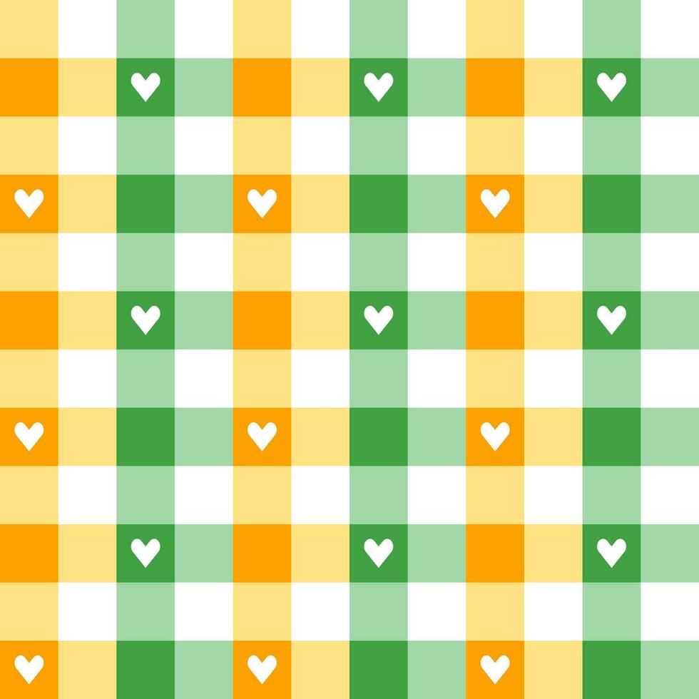 st. Patrick dag plaid patroon met hart achtergrond. plaid patroon achtergrond. plaid achtergrond. naadloos patroon. voor achtergrond, decoratie, geschenk inpakken, katoenen stof tafelkleed, deken, tartan. vector