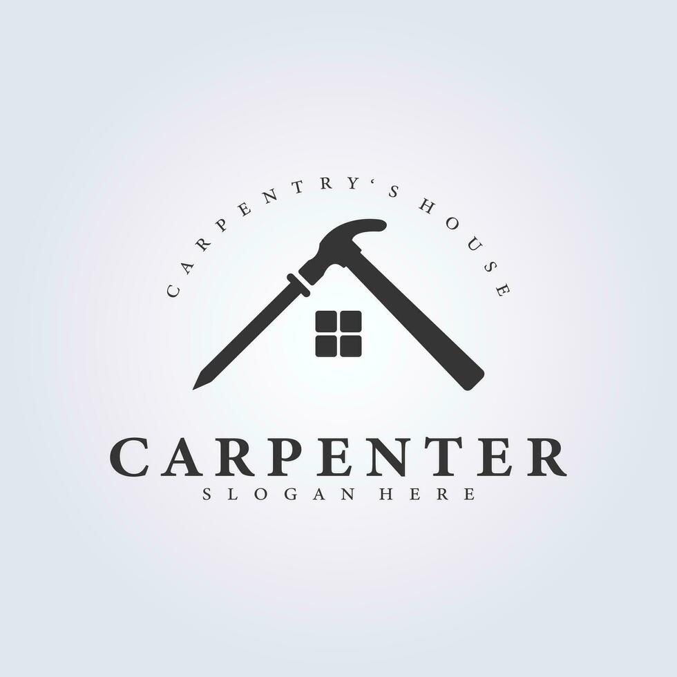 timmerman huis logo, combinatie van hamer en nagel symbool icoon vector illustratie ontwerp