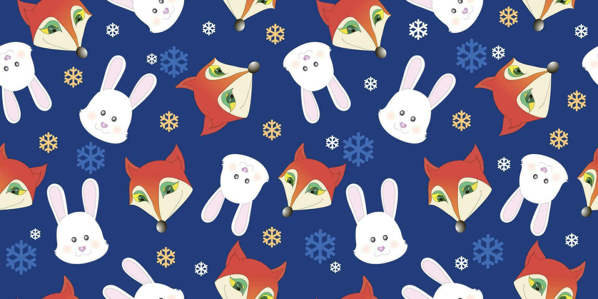 tekenfilm Kerstmis patroon met schattig vos en konijnen, fee staart tekens met vallend sneeuwvlokken.print ontwerptextiel voor kinderen mode. afdrukken voor textiel, wikkel, ansichtkaart. vector