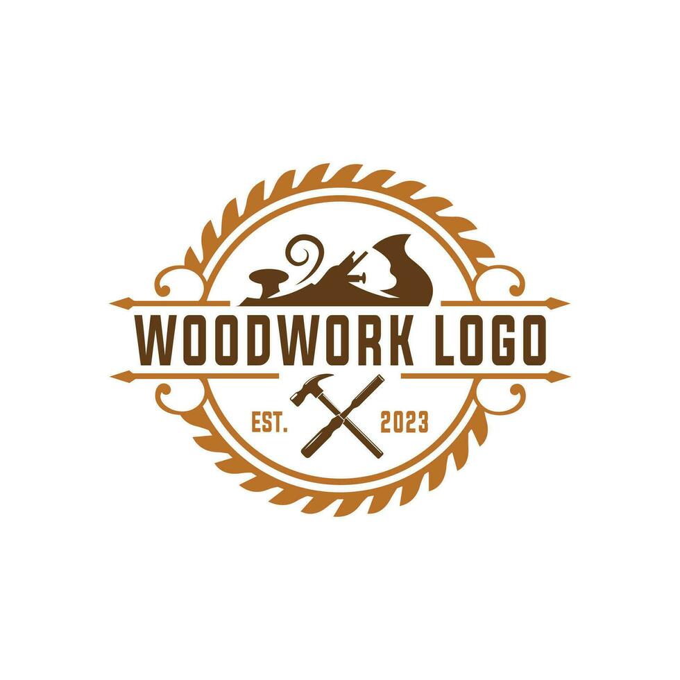 wijnoogst stijl houtwerk timmerwerk handgemaakt logo ontwerp vector sjabloon