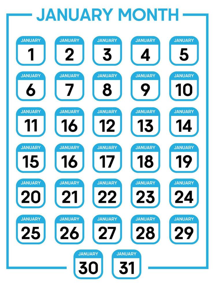 januari 01 naar 31 dagen kalender blad vector illustratie sjabloon