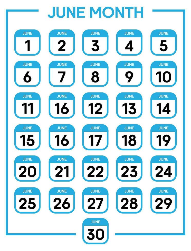 juni 01 naar 30 dagen kalender blad vector illustratie sjabloon