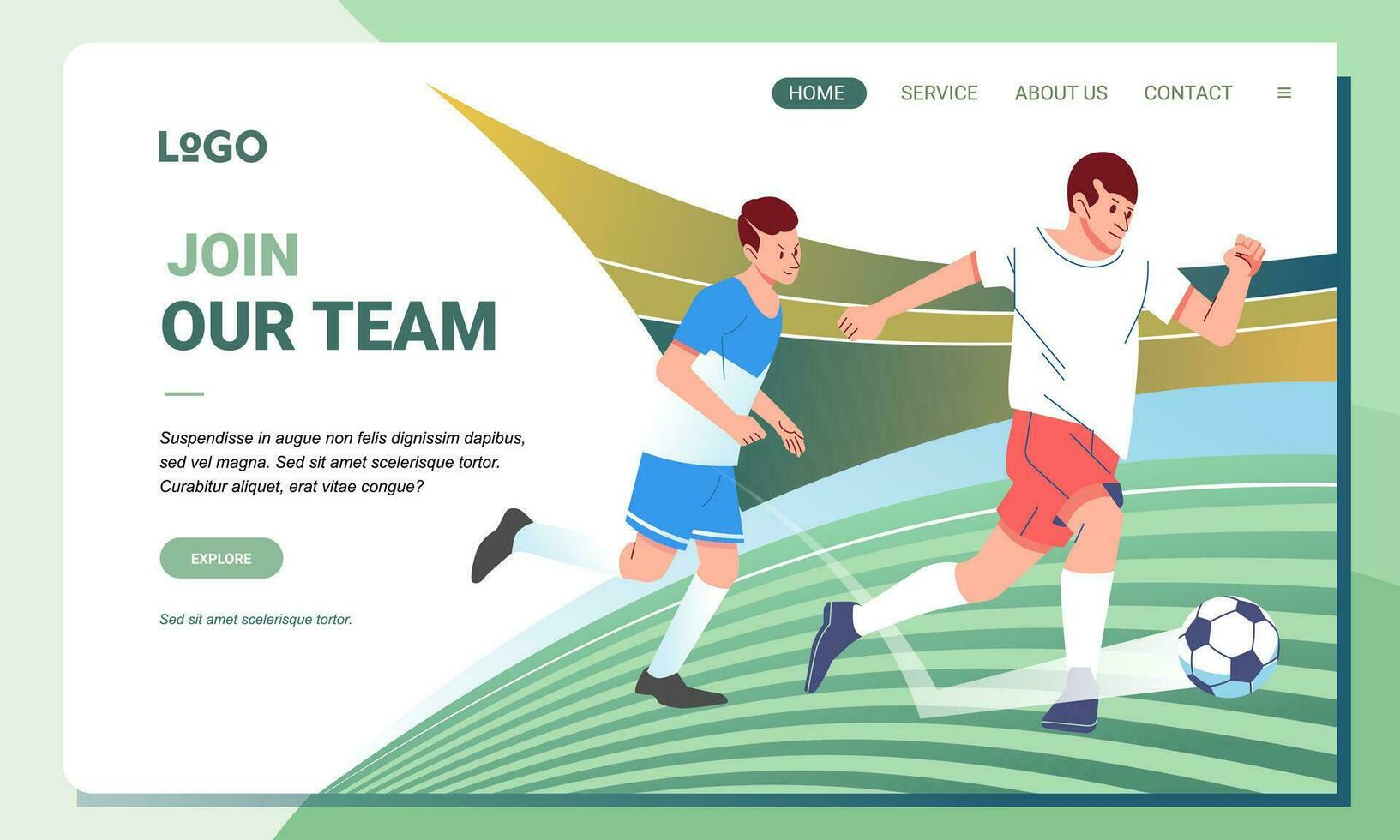 modern minimalistische illustratie voetbal speler karakter Aan veld- sport en landen bladzijde ontwerp voor web bladzijde, banier en app concept vector