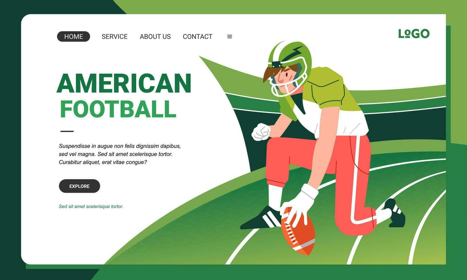 Amerikaans Amerikaans voetbal minimalistische banier web illustratie mobiel landen bladzijde gui ui speler klaar houding Toneelstukken spel Aan veld- vector