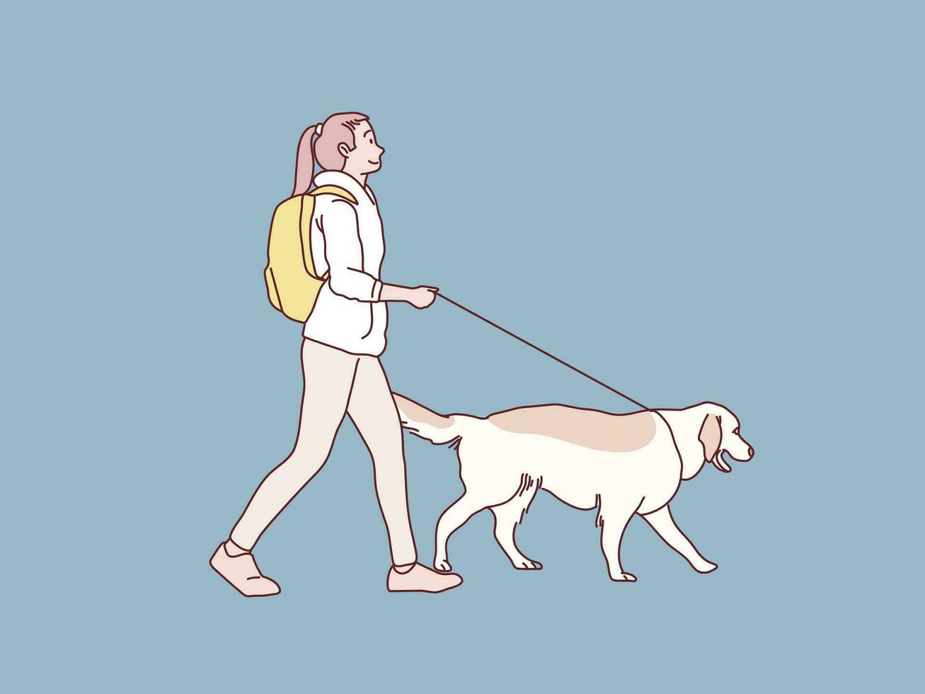 gelukkig jong meisje leerling wandelen hun hond gemakkelijk Koreaans stijl illustratie vector