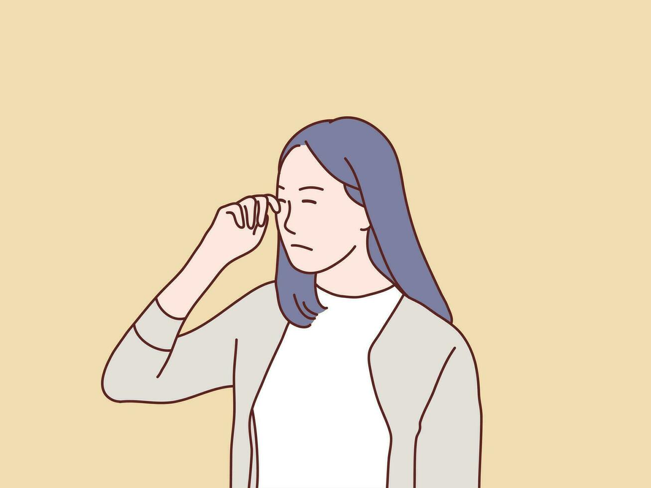 jong vrouw zo verdrietig haar huilen veeg tranen met vingers gemakkelijk Koreaans stijl illustratie vector
