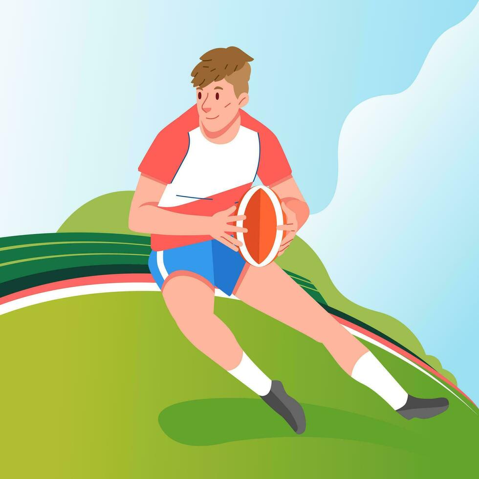 rugby speler Mens rennen aan de overkant de veld- draag- de bal vector