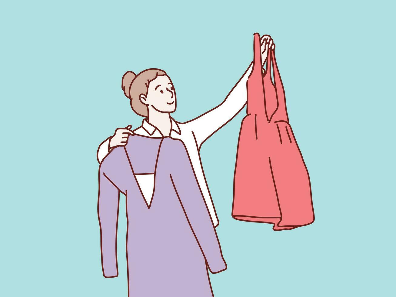 vrouw besluiten plukken haar mode kleding na de boodschappen doen gemakkelijk Koreaans stijl illustratie vector