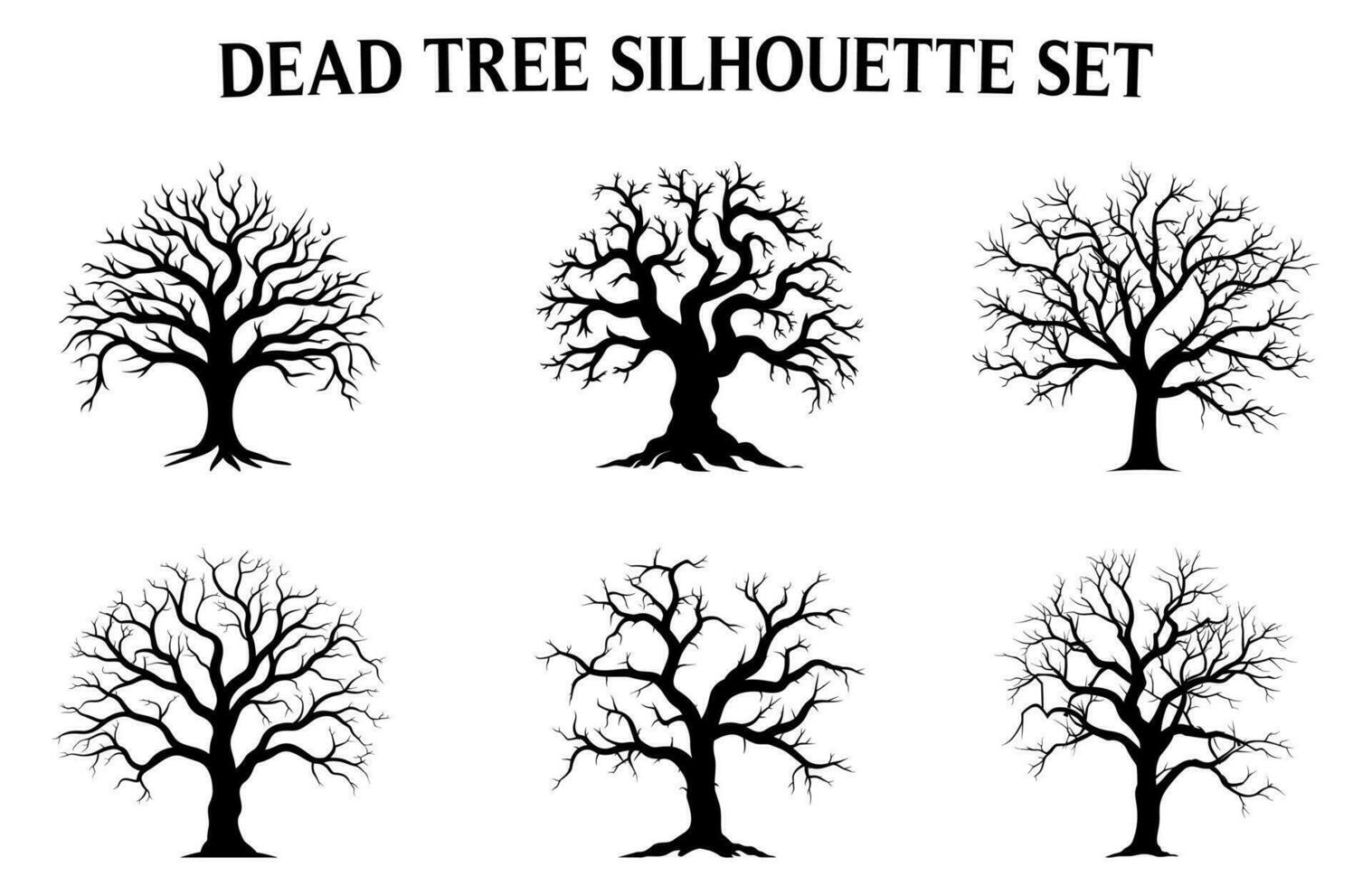 dood boom vector silhouet verzameling, eng boom silhouet vector bundel, halloween spookachtig bomen vector illustratie, Woud boom zonder bladeren silhouet