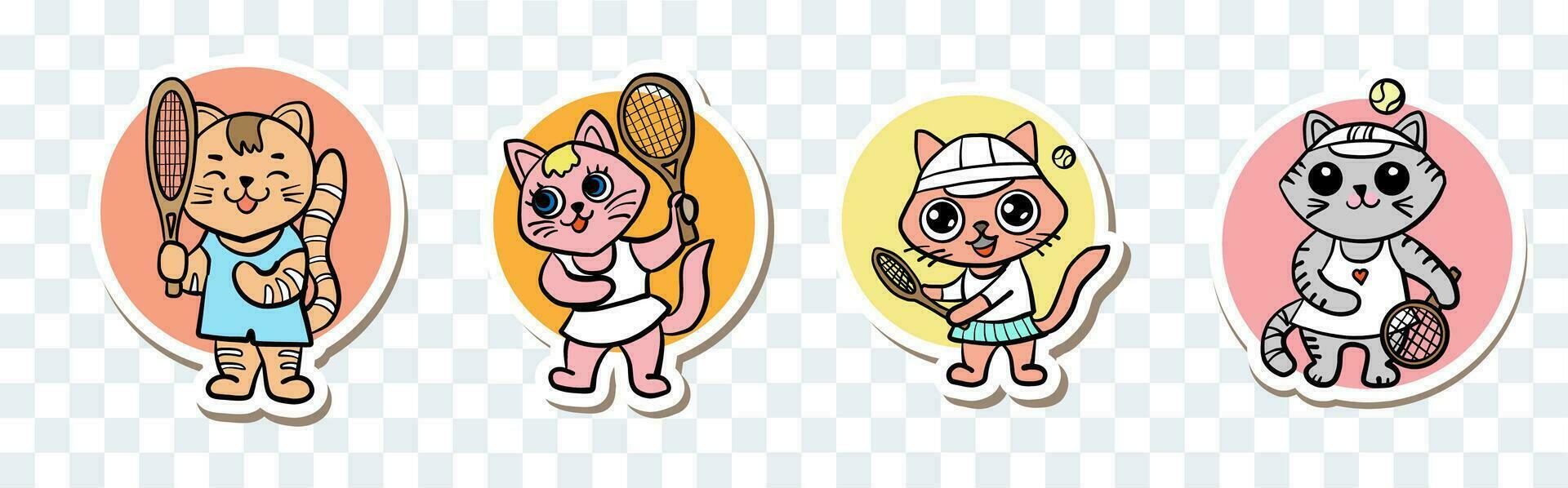 schattig kat spelen tennis vector illustratie geïsoleerd mascotte