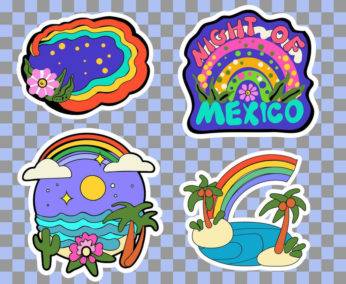 Mexicaans grappig sticker set, Mexico pictogrammen en reizen ontwerp elementen illustratie vector