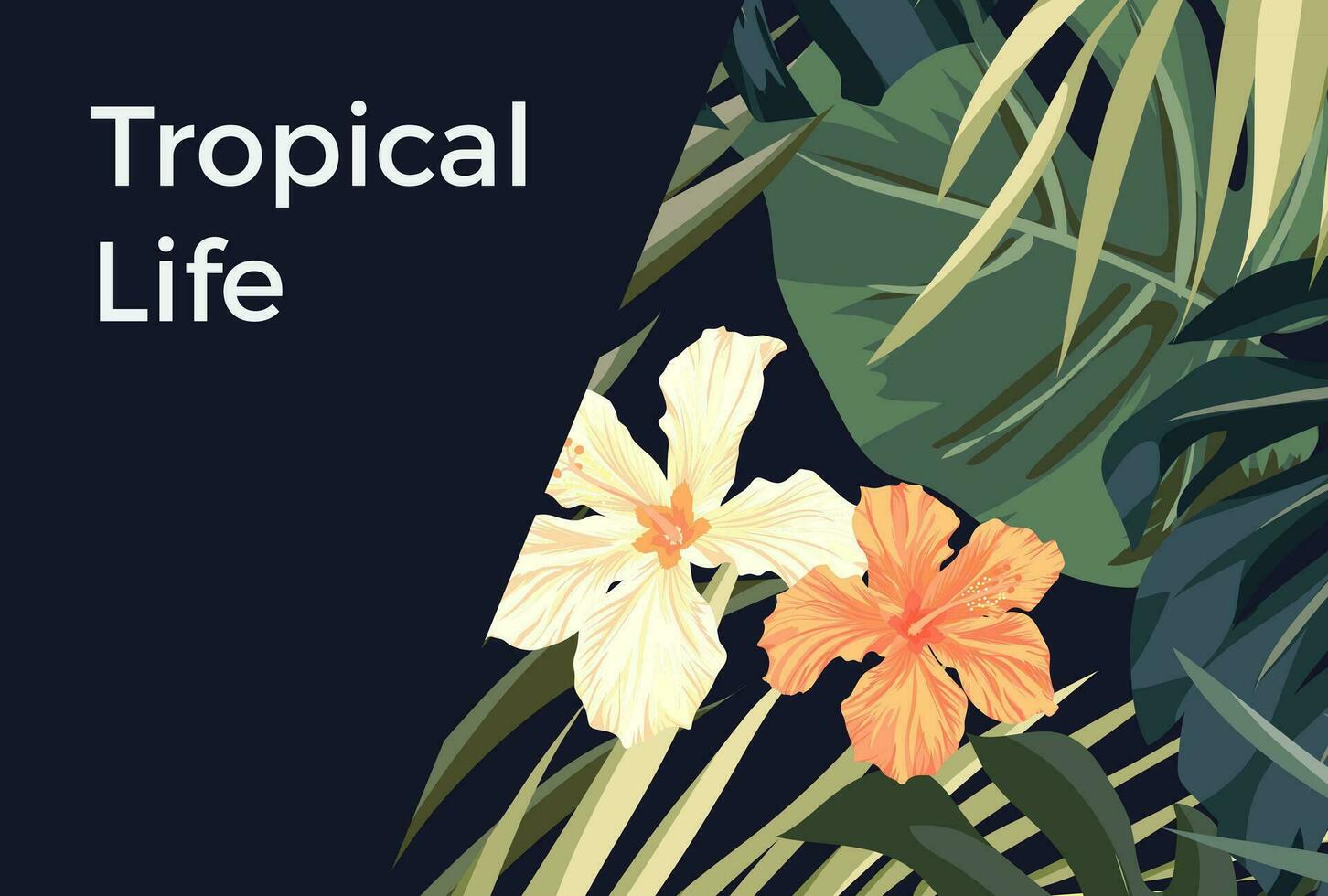 zomer tropisch hawaiiaans achtergrond met palm boom bladeren en exotisch bloemen vector