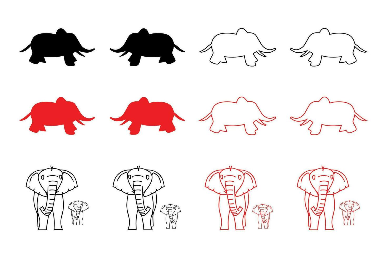 vector hand- getrokken lijn kunst schets olifant silhouetten verzameling.