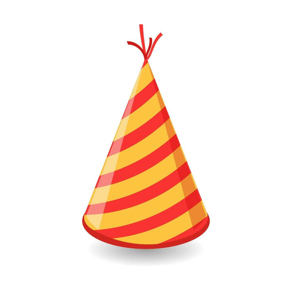 gestreept hoed ijshoorntje voor verjaardag icoon. rood geel decoratie voor feestelijk pret van glimmend papier pet voor vieren Kerstmis carnaval en vector festival