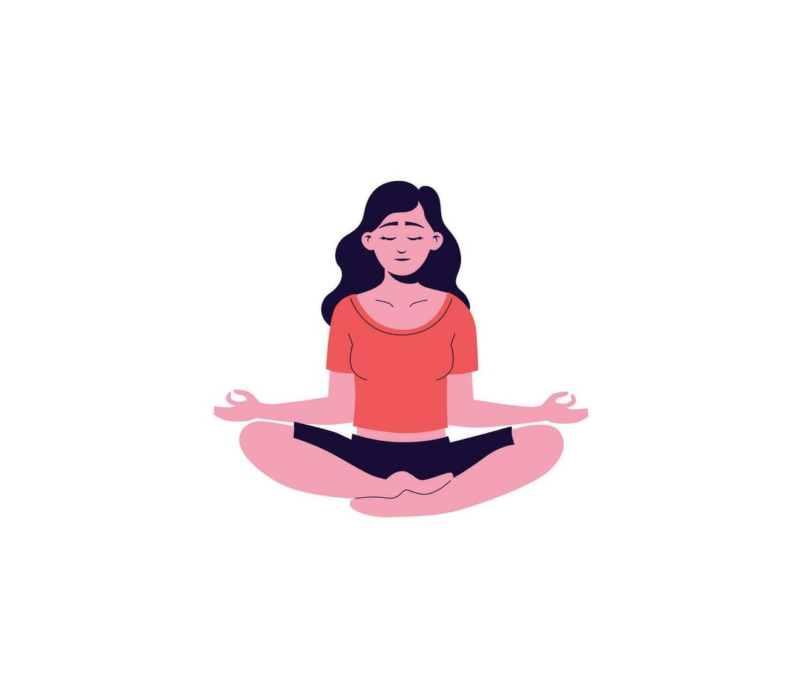 mooi tekenfilm yogi vrouw en bedrijf Mens zittend in lotus positie met Gesloten ogen vector grafisch illustratie. mensen beoefenen yoga harmonie mediteren geïsoleerd Aan wit achtergrond