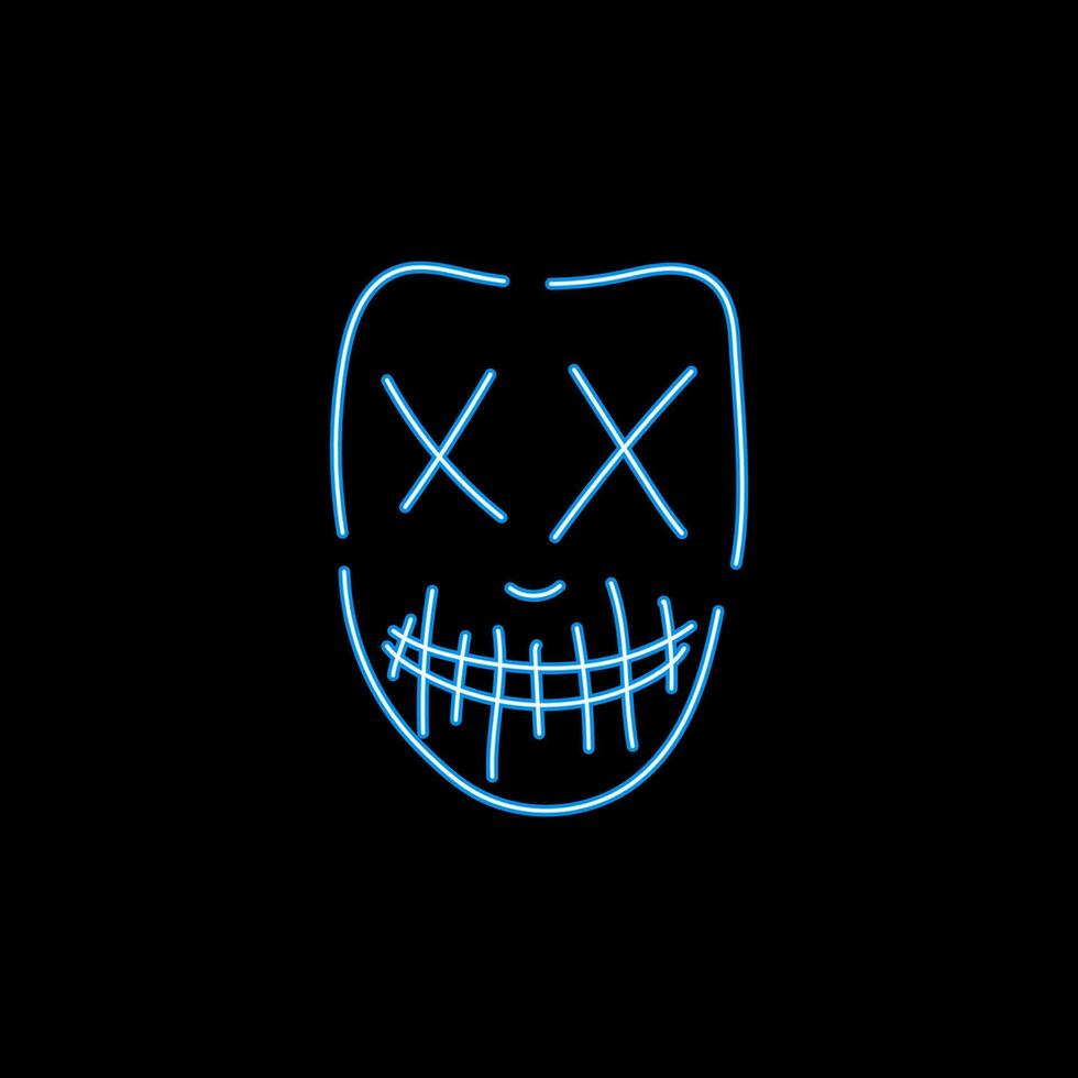 neon blauw zombie masker. dood karakter met kruis ogen en genaaid mond met hoektanden voor halloween en vector partij