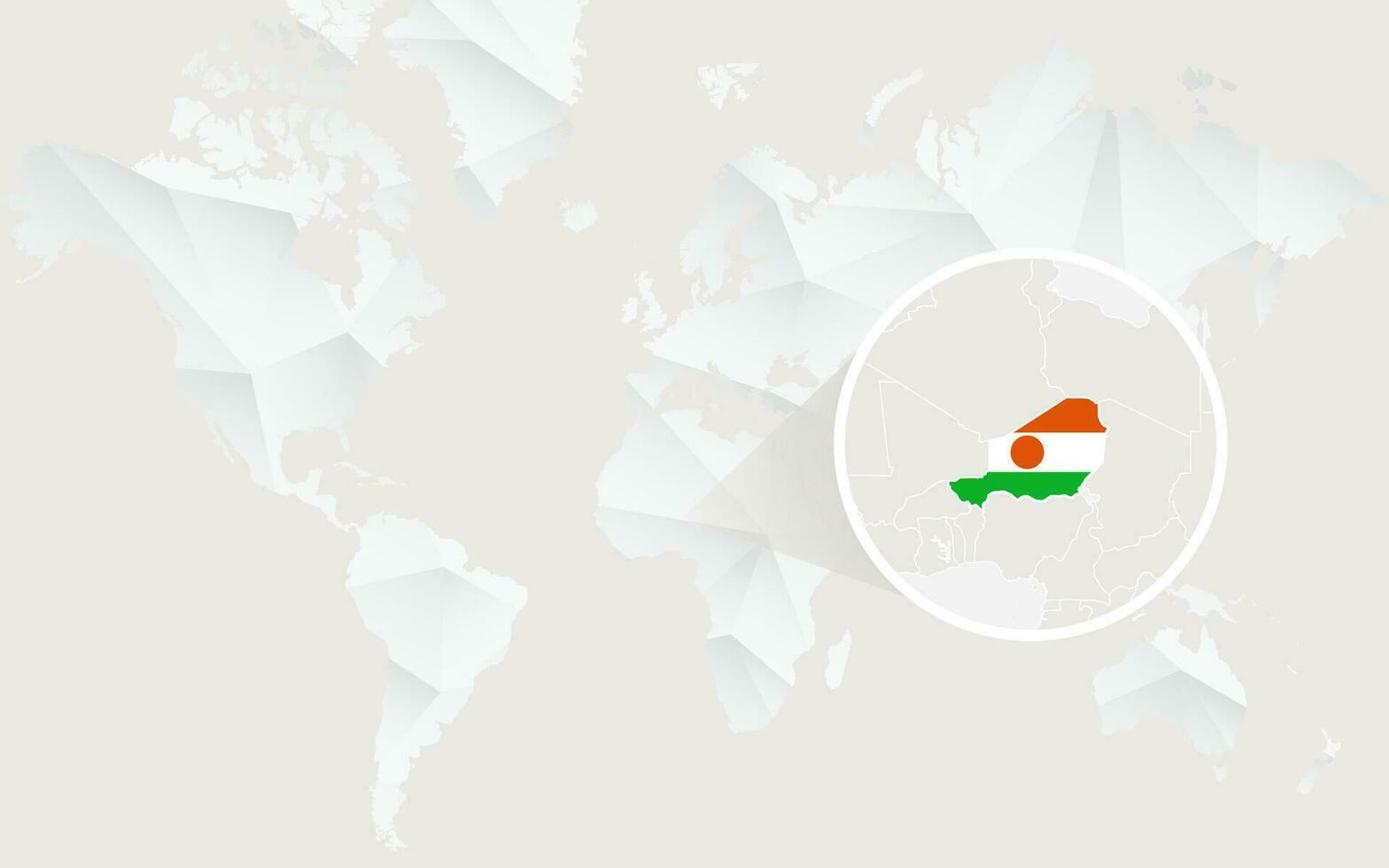 Niger kaart met vlag in contour Aan wit veelhoekige wereld kaart. vector