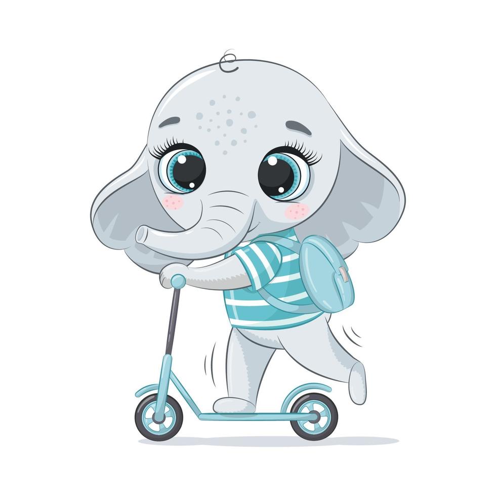 schattige babyolifant op de scooter. cartoon vectorillustratie. vector