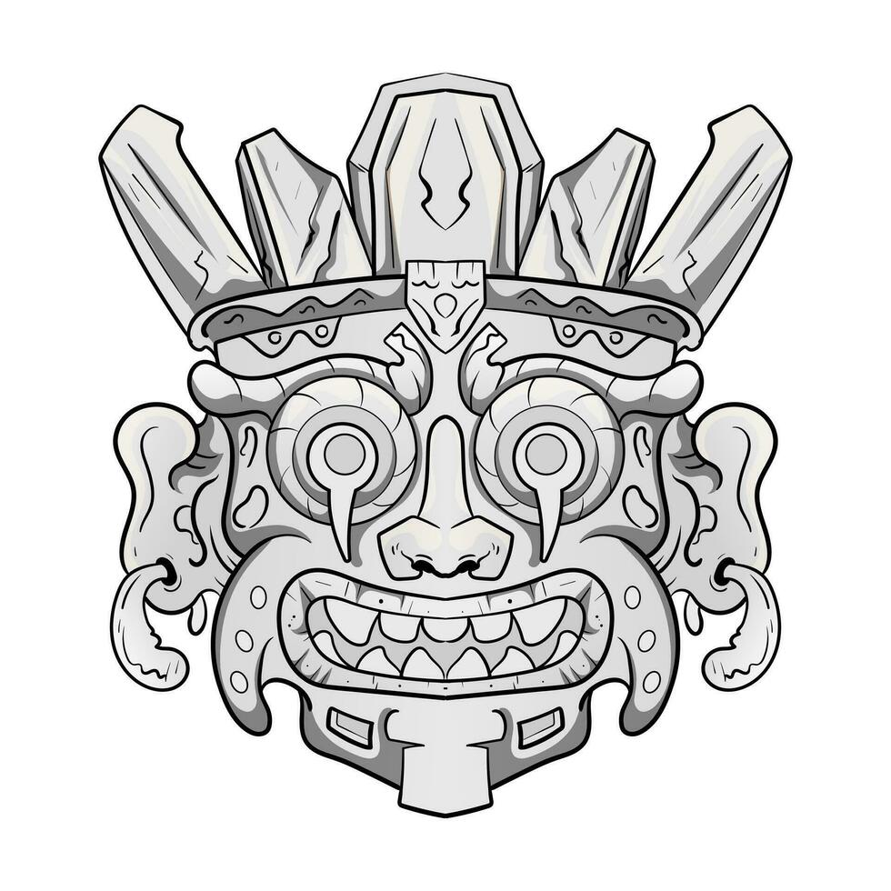 cultuur hoofd standbeeld traditioneel barong of tiki masker trofisch teken van polynesische.illustratie mooi zo voor esports logo of gaming mascotte, t overhemd afdrukken, kleding of kenteken. vector