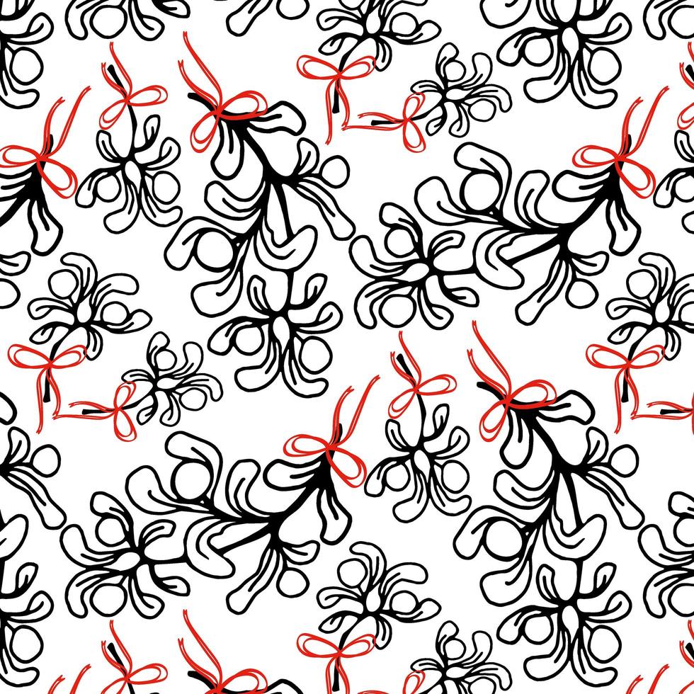 maretak met rode strik voor kuskerstmis bloemen naadloos patroon vector