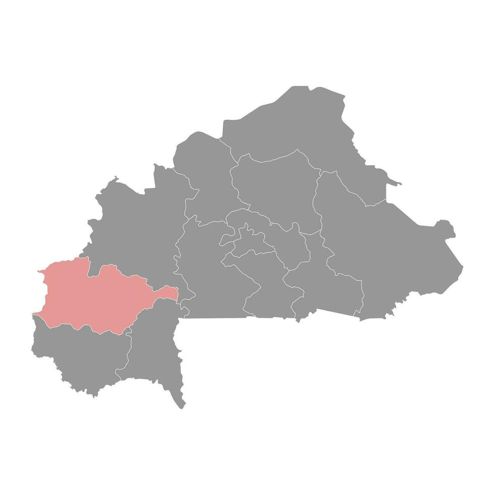 hauts bassins regio kaart, administratief divisie van Burkina faso. vector illustratie.