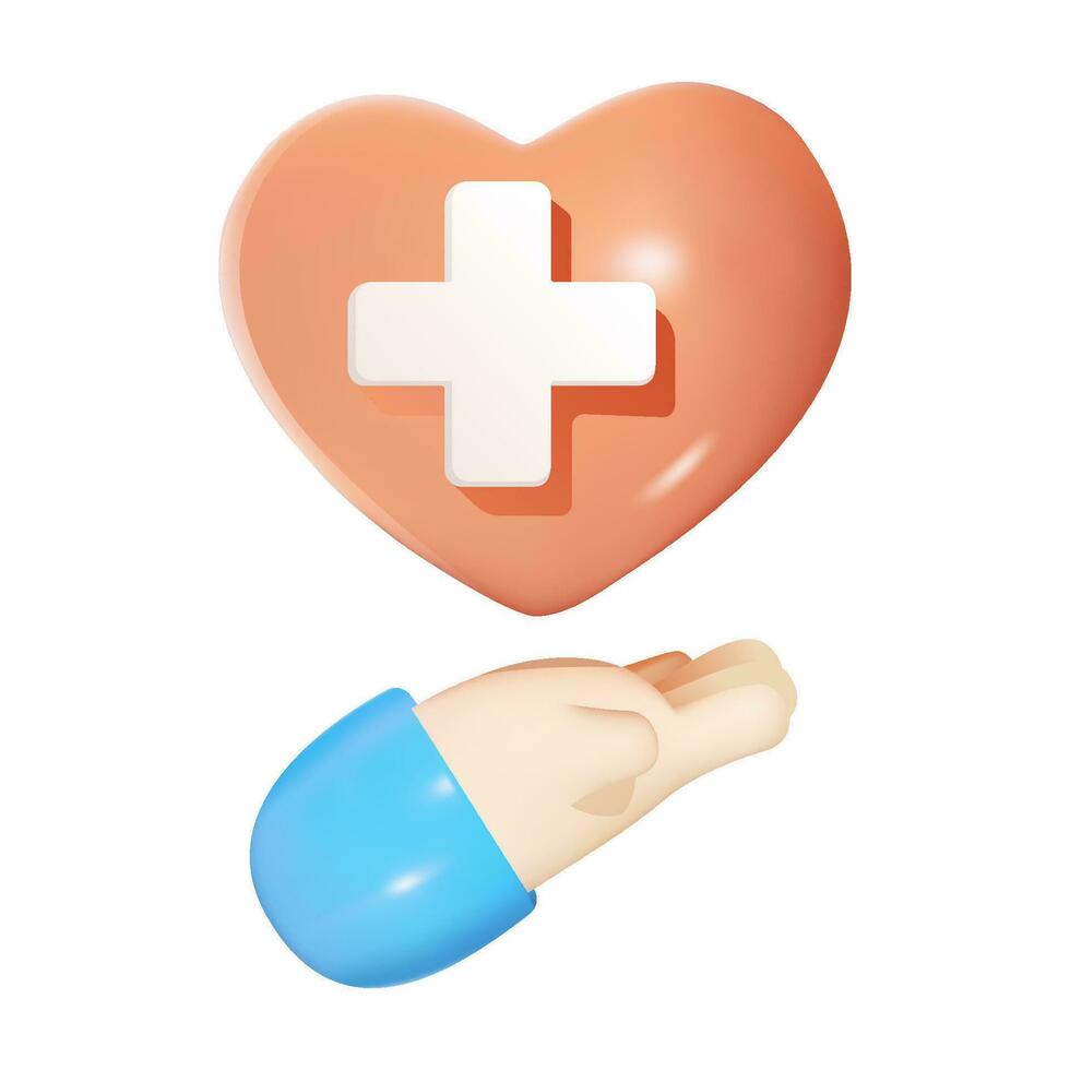 hand- Holding hart met medisch kruis, vector illustratie geïsoleerd Aan wit.