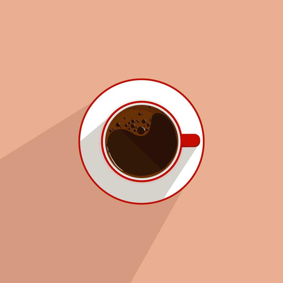 heet koffie in rood keramisch kop Aan bruin achtergrond, vector illustratie in vlak stijl