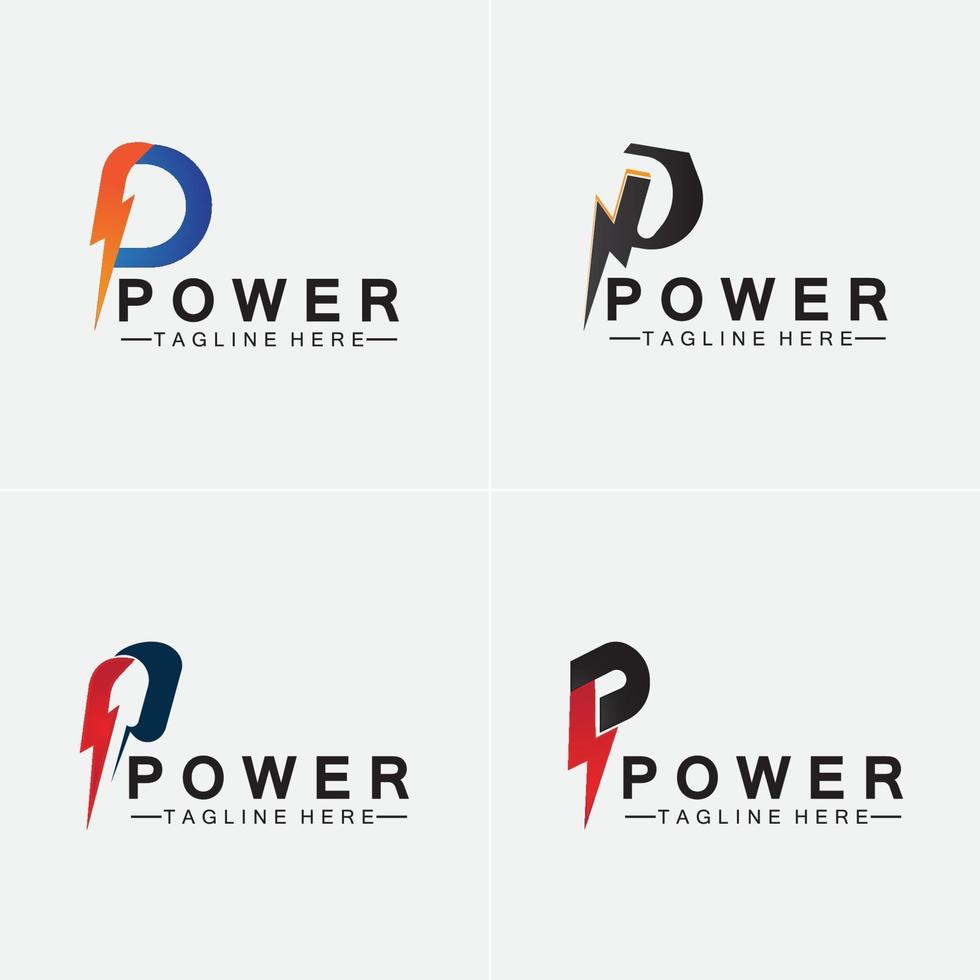 letter p donder macht logo vector illustratie ontwerp