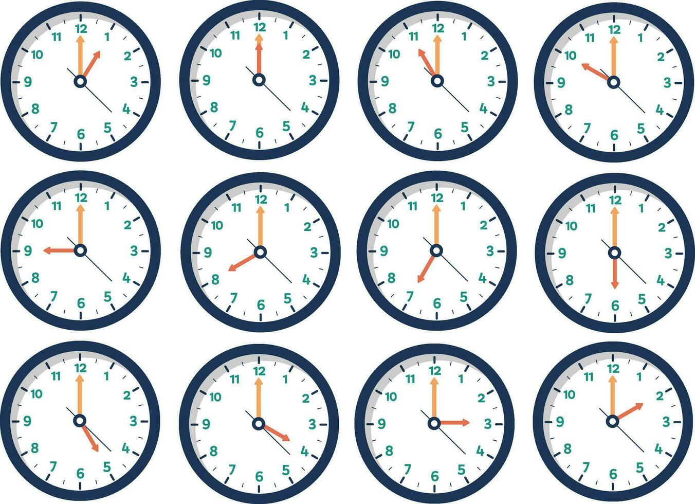 muur klok aantal symbool vlak vector verzameling, tijd klok illustratie