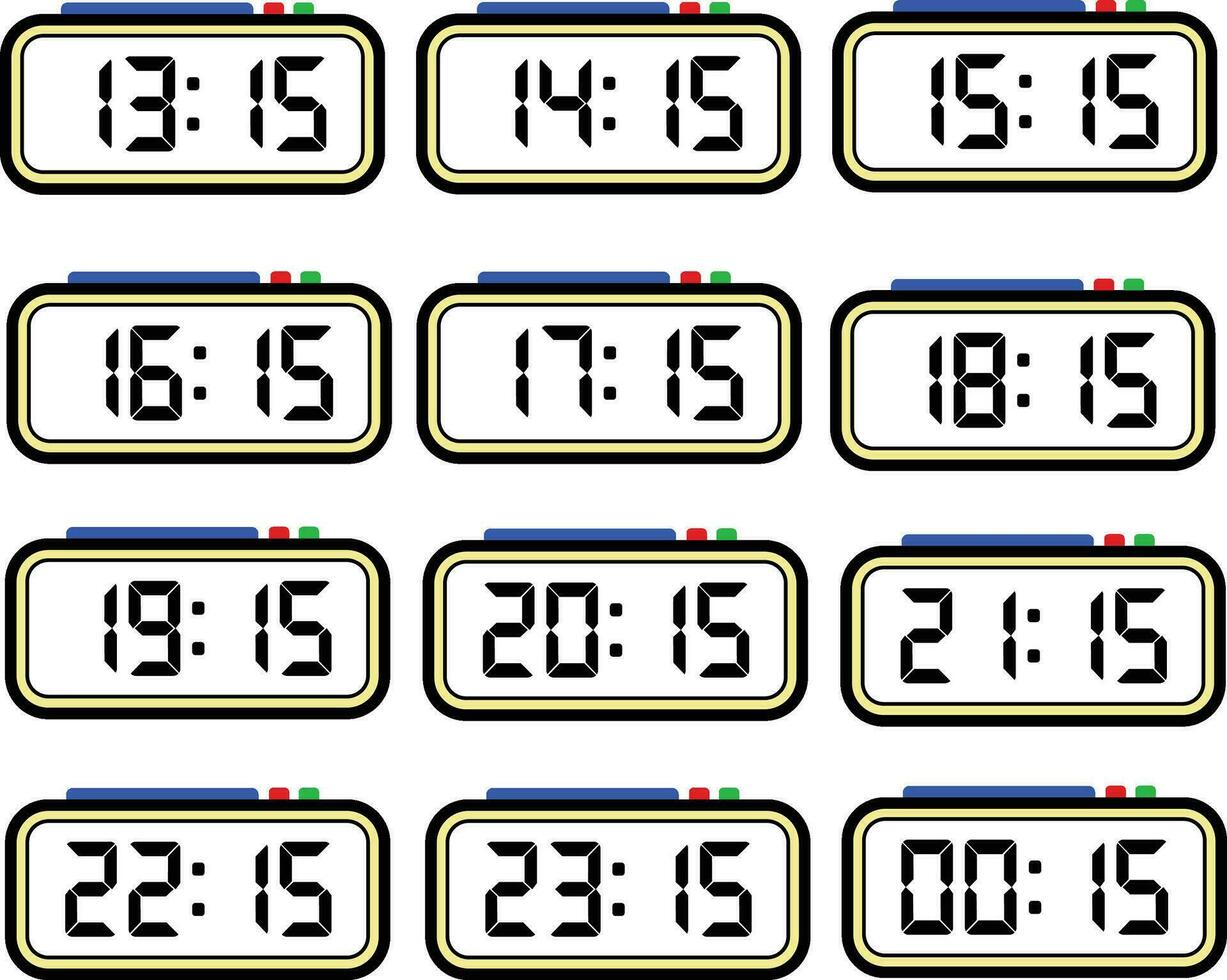 digitaal klok tijd vlak vector reeks met 24 uur, digitaal aantal illustratie