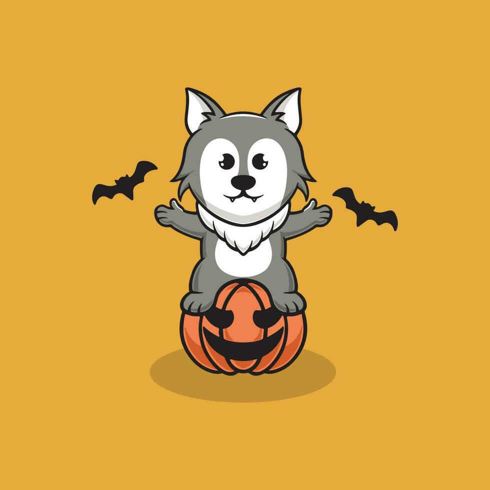 schattig wolf in halloween tekenfilm illustratie vector