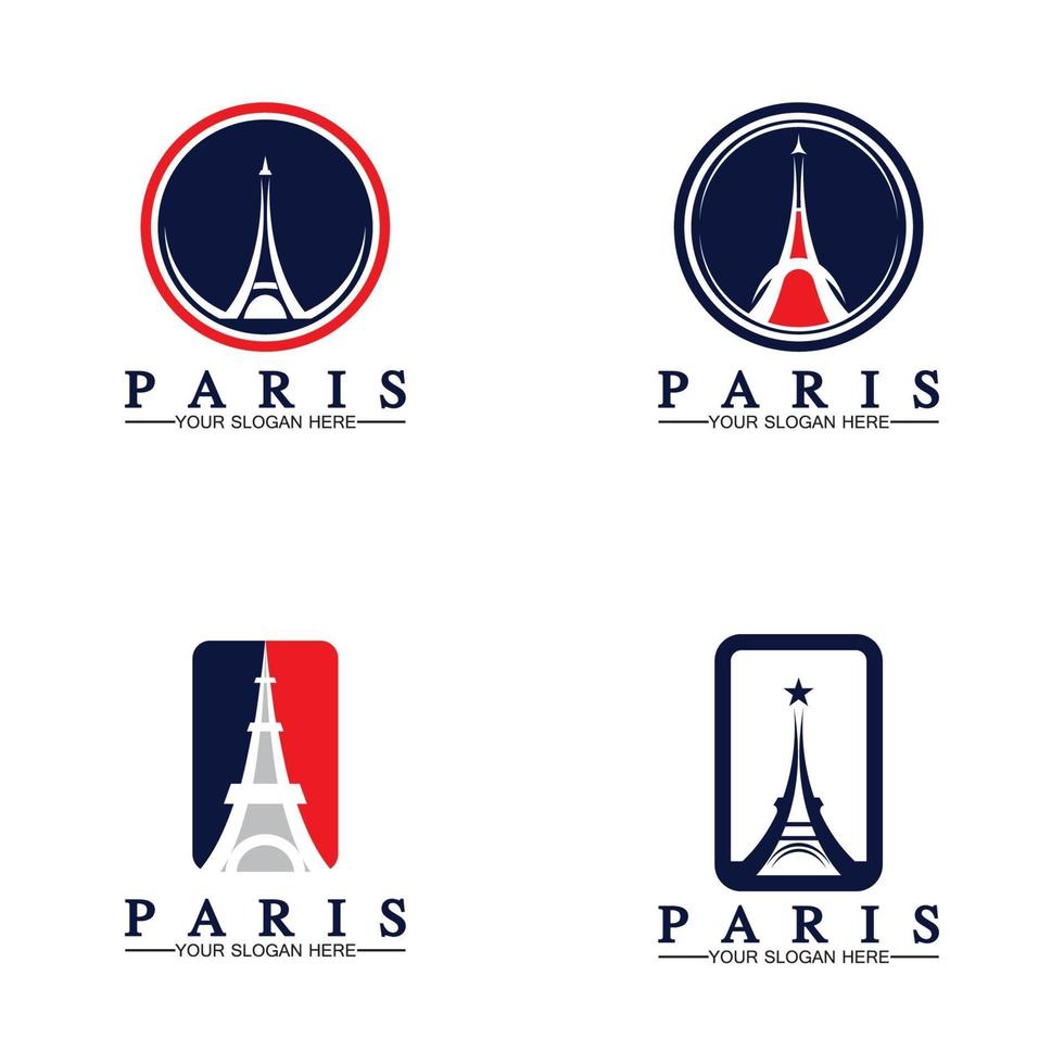 Parijs en Eiffeltoren logo vector pictogram illustrator ontwerpsjabloon