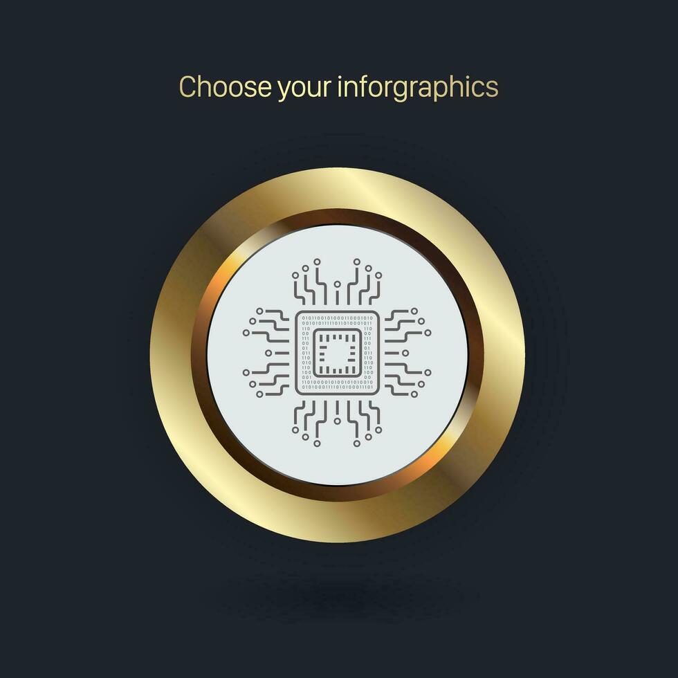 een premie curcuit ai, gouden ogen versie Aan een donker achtergrond, een curcuit vector infographic sjabloon met luxe cirkels element optie