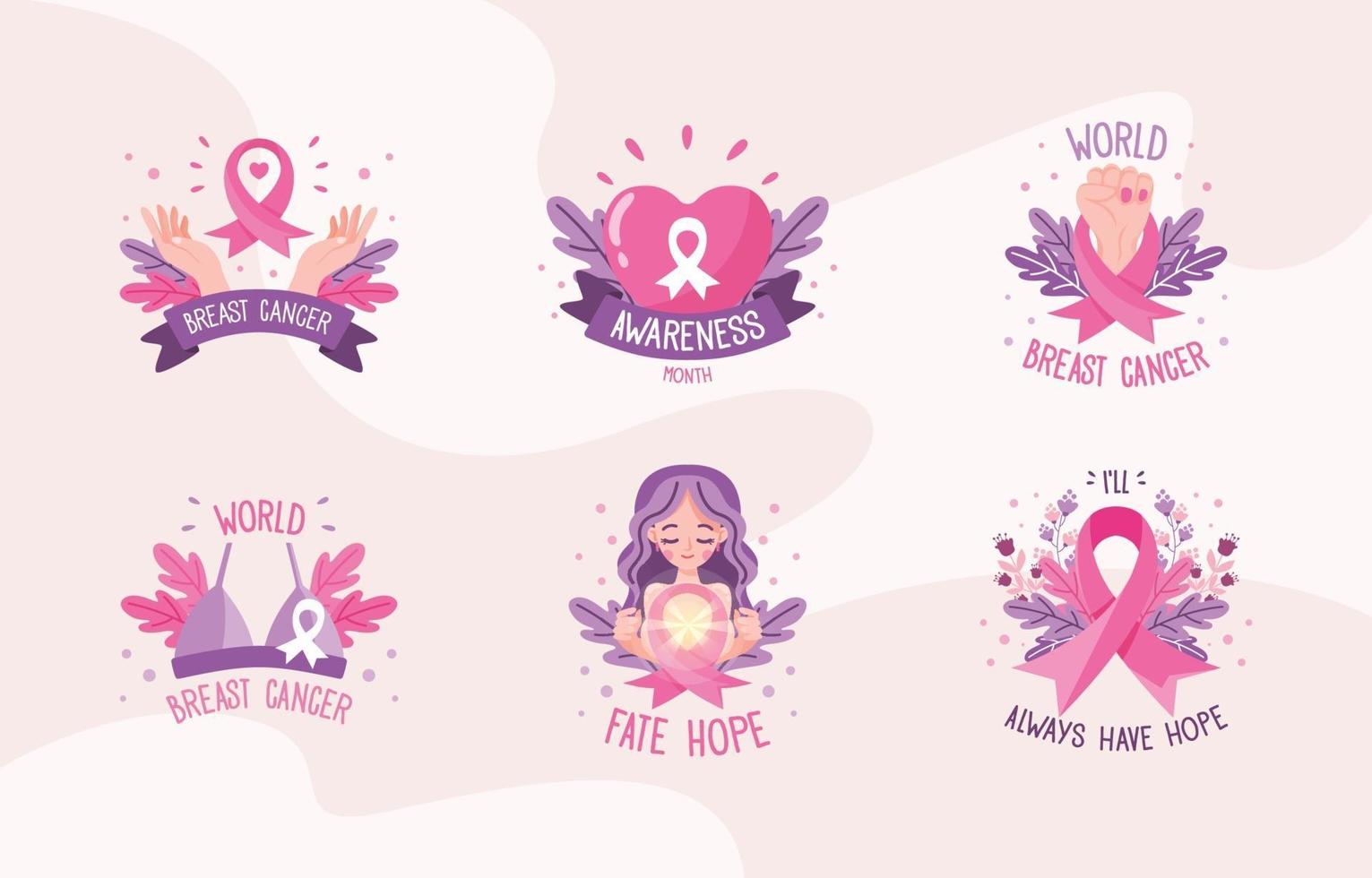 schattige stickers voor het bewustzijn van borstkanker vector