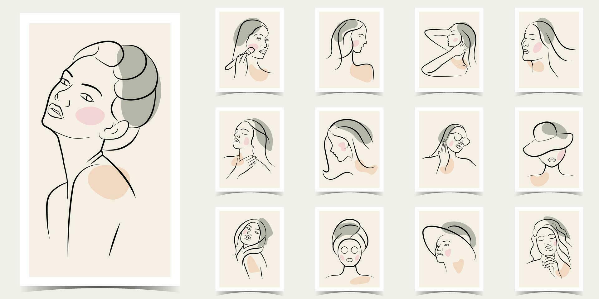 vrouw gezicht lijn kunst .vrouwelijk schoonheid logo. vrouw schoonheid mode concept .verschillend vrouw gezichten. vector illustraties ontwerp.
