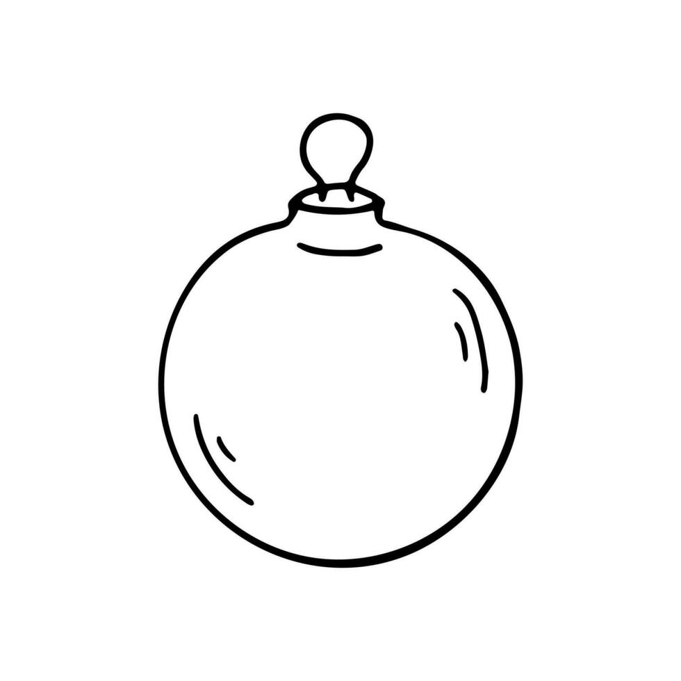 zwart tekening Kerstmis bal icoon. gemakkelijk zwart en wit vector schets element voor vakantie thema. item voor kaart, dekt, afdrukken, patronen, web ontwerp, afdrukken, decoraties, textiel, kleding stof.