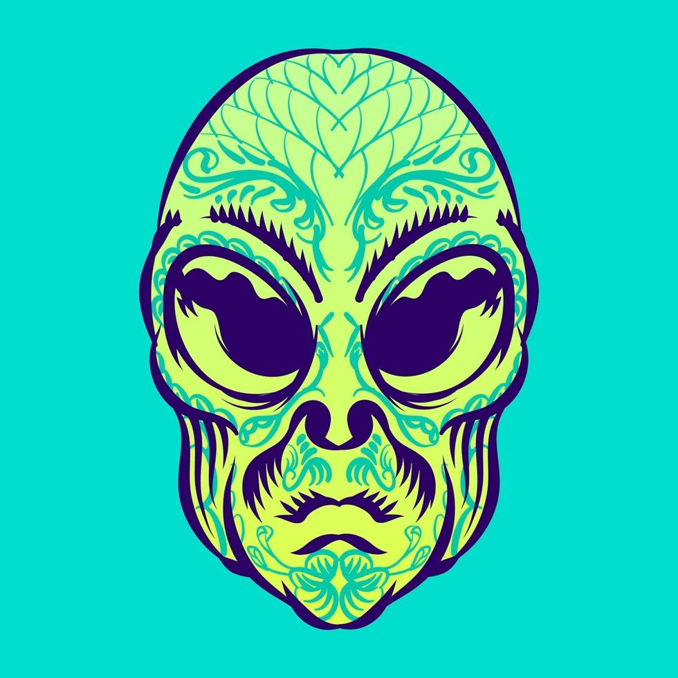 buitenaards hoofd met tattoo illustratie voor logo badge element karakter vector
