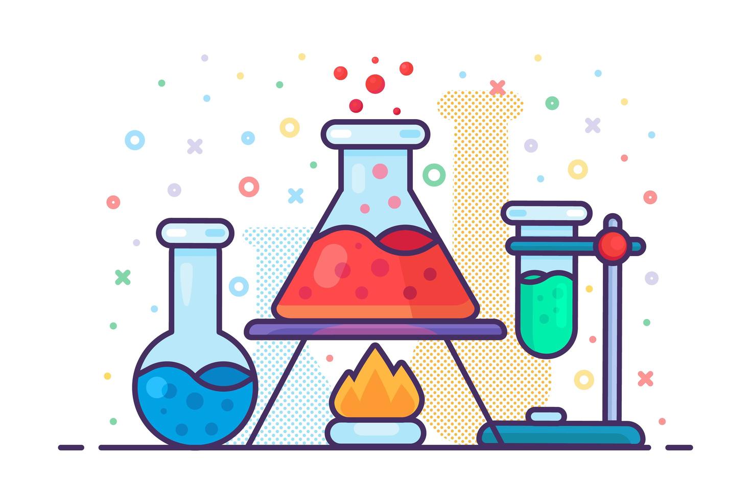 chemie vloeibare kolf op brandend vuur pictogram vector