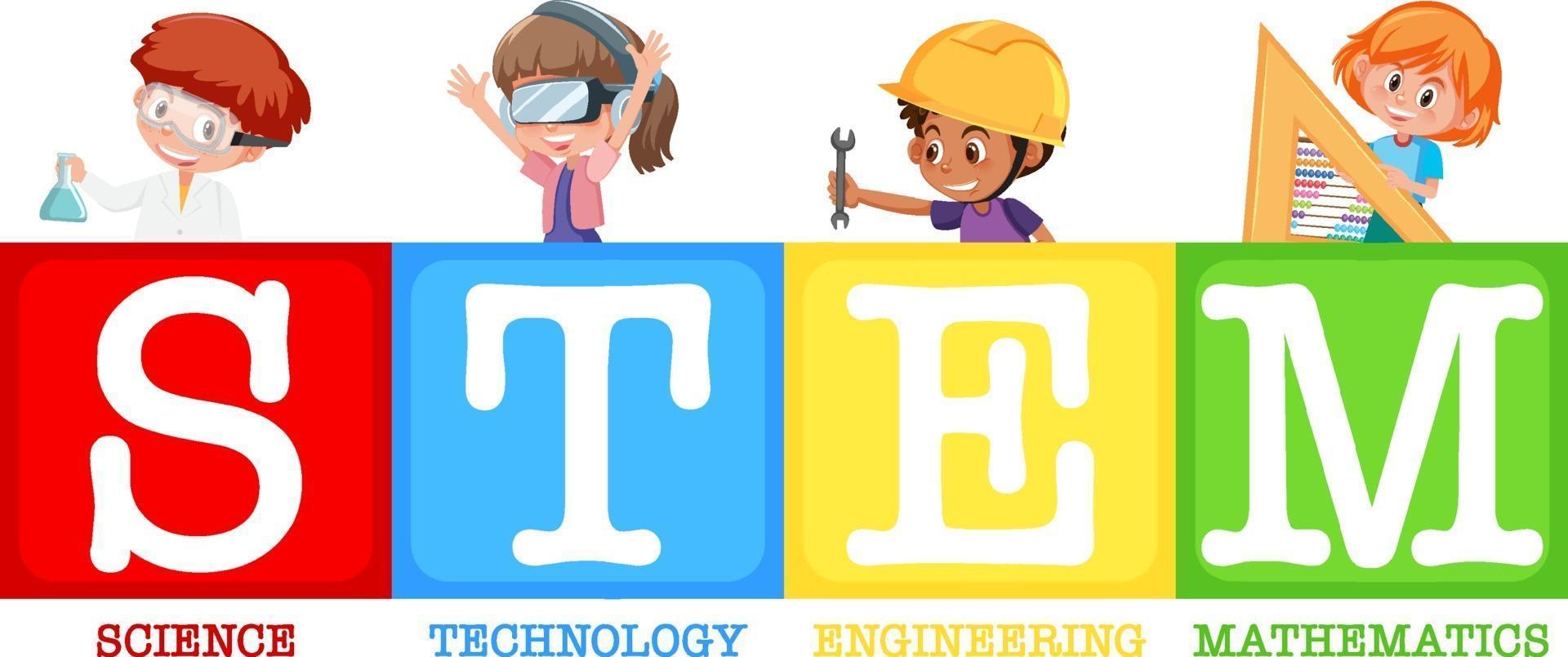 kleurrijke stam onderwijs tekstpictogram vector