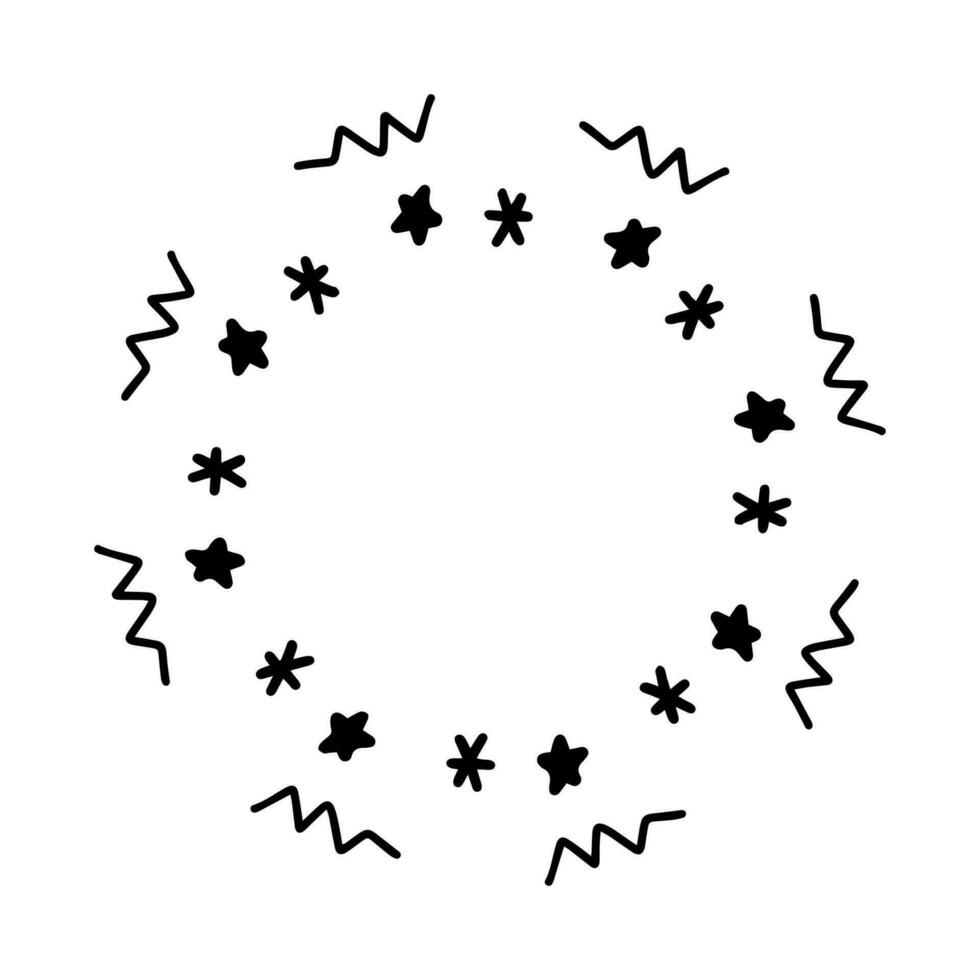vector tekening circulaire mandala krullen patroon kader met sterren. decoratief ornament in etnisch oosters stijl voor groet kaart. volwassen en kinderen kleur boek bladzijde geïsoleerd Aan wit achtergrond icoon.