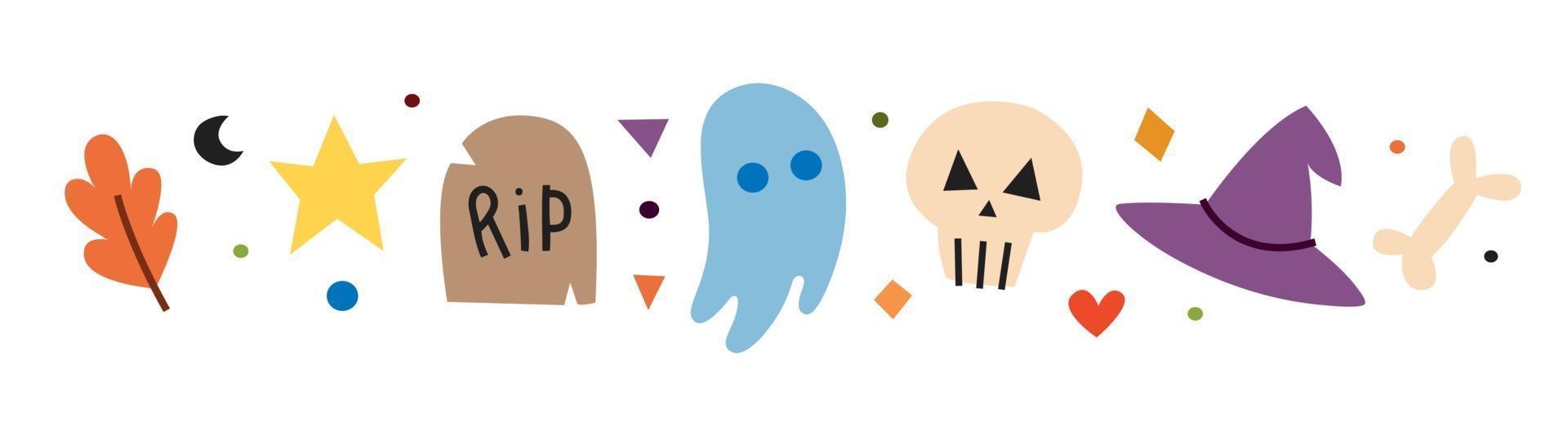 halloween wezens graf spook schedel bot hoed maan ster blad vector