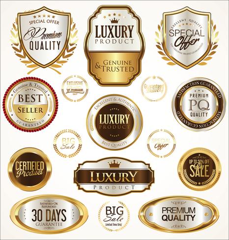 Luxe premium gouden insignes en labels vector