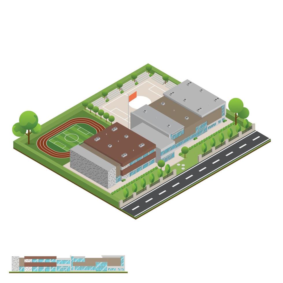 isometrisch en 3d van modern kantoor-, school- en universiteitsgebouw. vector