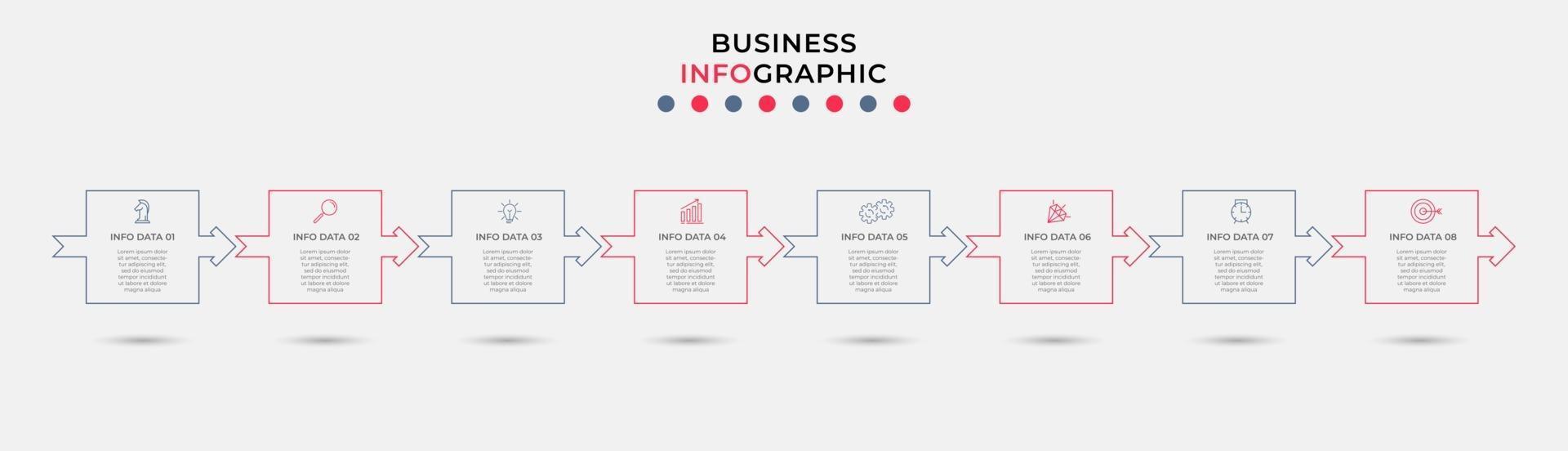 infographic zakelijke ontwerpsjabloon met pictogrammen en 8 opties of stappen vector