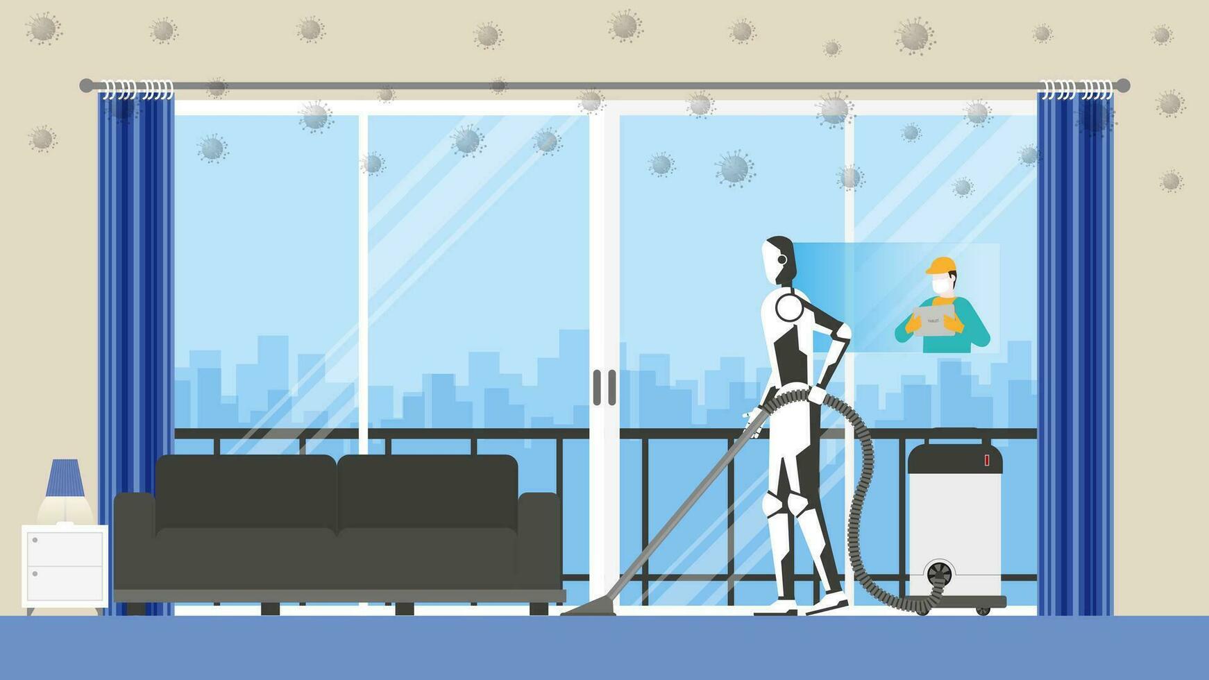 kunstmatig intelligentie- mechanisme toepassingen automatisch vacuüm schoonmaakster in huis leven kamer. vector