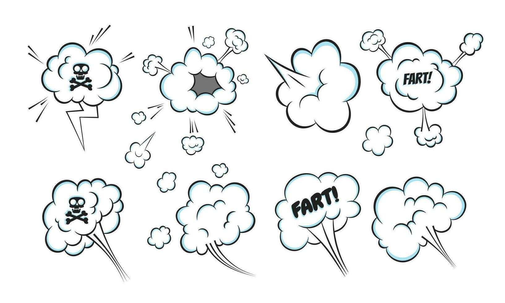 ruikende popart stripboek cartoon fart cloud vlakke stijl vector illustratie ontwerpset.